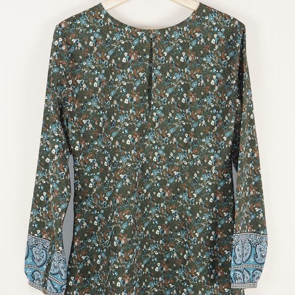 New Abercrombie & Fitch Long Sleeve Floral Green Paisley Shift Dress Womens L - Picture 3 of 11